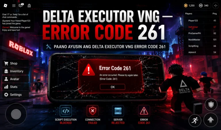 Paano Ayusin ang Delta Executor VNG Error Code 261 (2026) 1 Paano Ayusin ang Delta Executor VNG Error Code 261